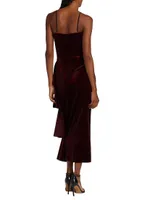 Gussie Velvet Rose-Print Draped Midi-Dress