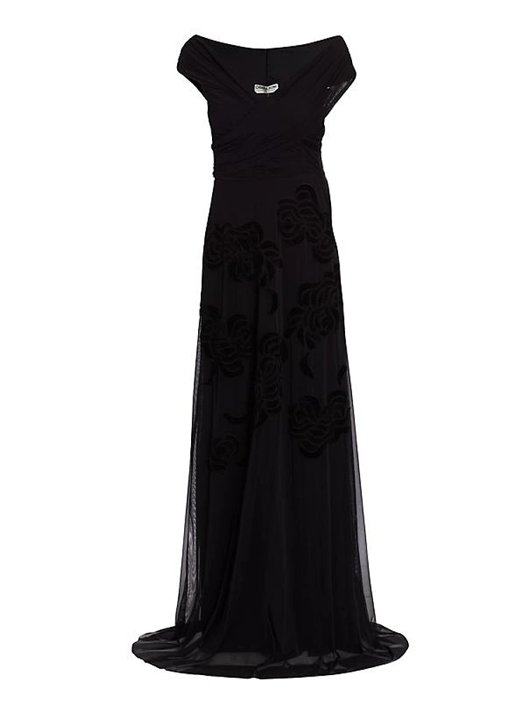 Destiny Velvet Floral Tulle Gown