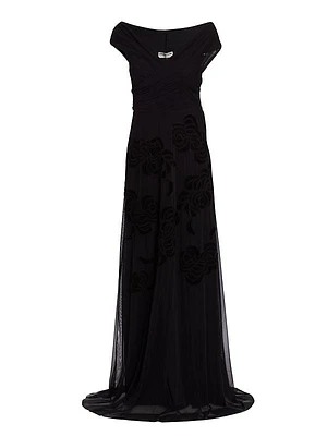 Destiny Velvet Floral Tulle Gown