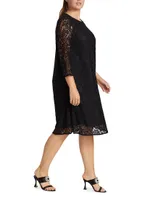 Matte Crepe Flora Lace Knee-Length Dress