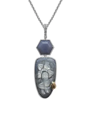 One Of A Kind Faceted Blue Chalcedony, Mother-Of-Pearl, Blue Aventurine Quartz & Sterling Silver Pendant Necklace