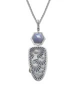 One Of A Kind Faceted Blue Chalcedony, Mother-Of-Pearl, Blue Aventurine Quartz & Sterling Silver Pendant Necklace