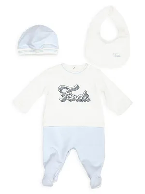 Baby Boy's 4-Piece Logo Top, Footie, Beanie & Bib Gift Set