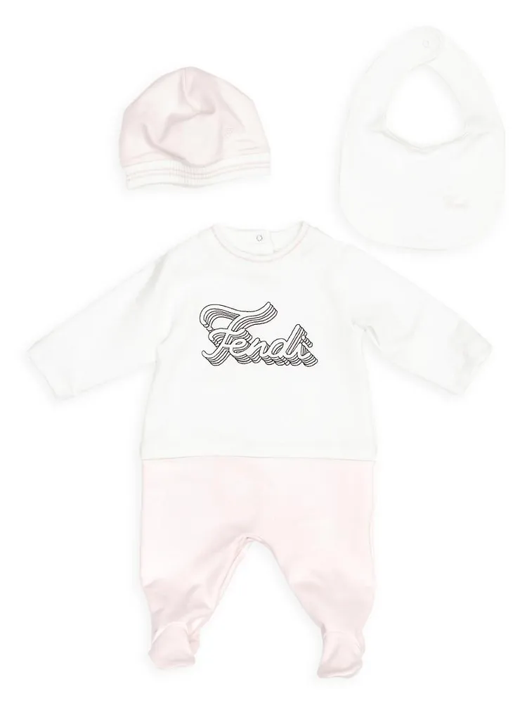 Baby Girl's 4-Piece Logo Top, Footie, Beanie & Bib Gift Set