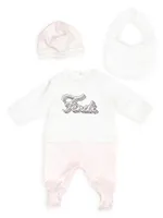 Baby Girl's 4-Piece Logo Top, Footie, Beanie & Bib Gift Set