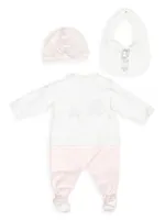 Baby Girl's 4-Piece Logo Top, Footie, Beanie & Bib Gift Set