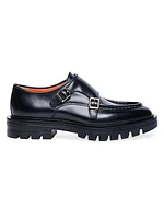 Feint Leather Lug-Sole Monk Strap Loafers