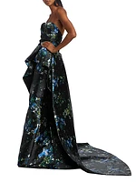 Floral Mikado Peplum Train Gown