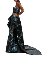 Floral Mikado Peplum Train Gown