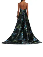 Floral Mikado Peplum Train Gown