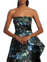 Floral Mikado Peplum Train Gown