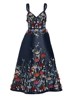 Mikado Floral Appliqué A-Line Dress