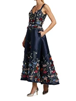 Mikado Floral Appliqué A-Line Dress