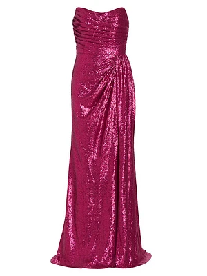 Strapless Sequin Draped Gown