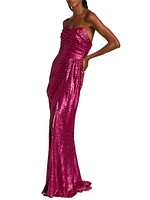 Strapless Sequin Draped Gown