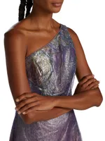 One-Shoulder Feather Brocade Gown