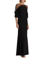 Bead-Embellished Illusion-Neck Gown