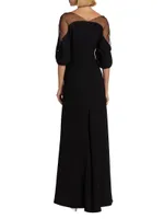 Bead-Embellished Illusion-Neck Gown