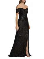 Sequined Off-The-Shoulder Gown