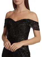 Sequined Off-The-Shoulder Gown