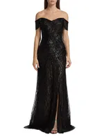 Sequined Off-The-Shoulder Gown