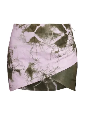 Tie-Dye Leather Twist Miniskirt