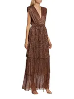 Skylar Tiered Belted Metallic Gown