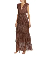 Skylar Tiered Belted Metallic Gown