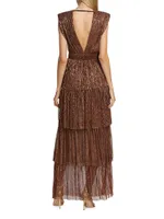 Skylar Tiered Belted Metallic Gown