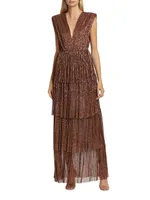 Skylar Tiered Belted Metallic Gown