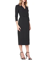 Skylar Belted Swan-Neck Midi-Dress