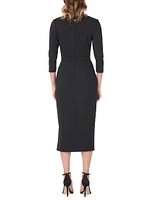 Skylar Belted Swan-Neck Midi-Dress