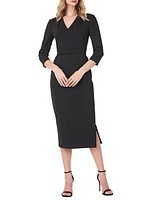 Skylar Belted Swan-Neck Midi-Dress