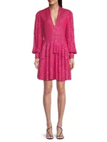 Sequined Long-Sleeve Tiered Minidress