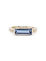 Luxury 18K Gold, Diamond & Blue Topaz Baguette Ring