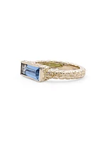 Luxury 18K Gold, Diamond & Blue Topaz Baguette Ring