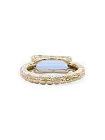 Luxury 18K Gold, Diamond & Blue Topaz Baguette Ring