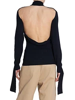 Open-Back Mock Turtleneck Sweater