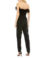 Feathered Strapless Jumpsuit