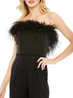 Feathered Strapless Jumpsuit