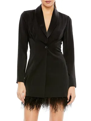 Ieena Feather-Trim Tuxedo Dress