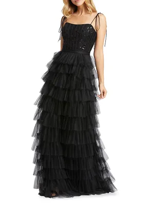 Ieena Tiered Tulle & Sequin Gown