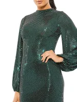 Ieena Sequined Bishop-Sleeve Gown