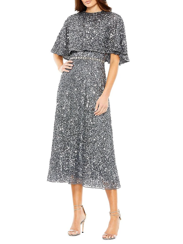 Sequined Cape Midi-Dress