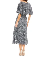 Sequined Cape Midi-Dress