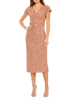 Sequin Faux Wrap Cocktail Dress