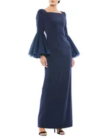 Flounce-Sleeve Column Gown