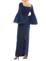 Flounce-Sleeve Column Gown