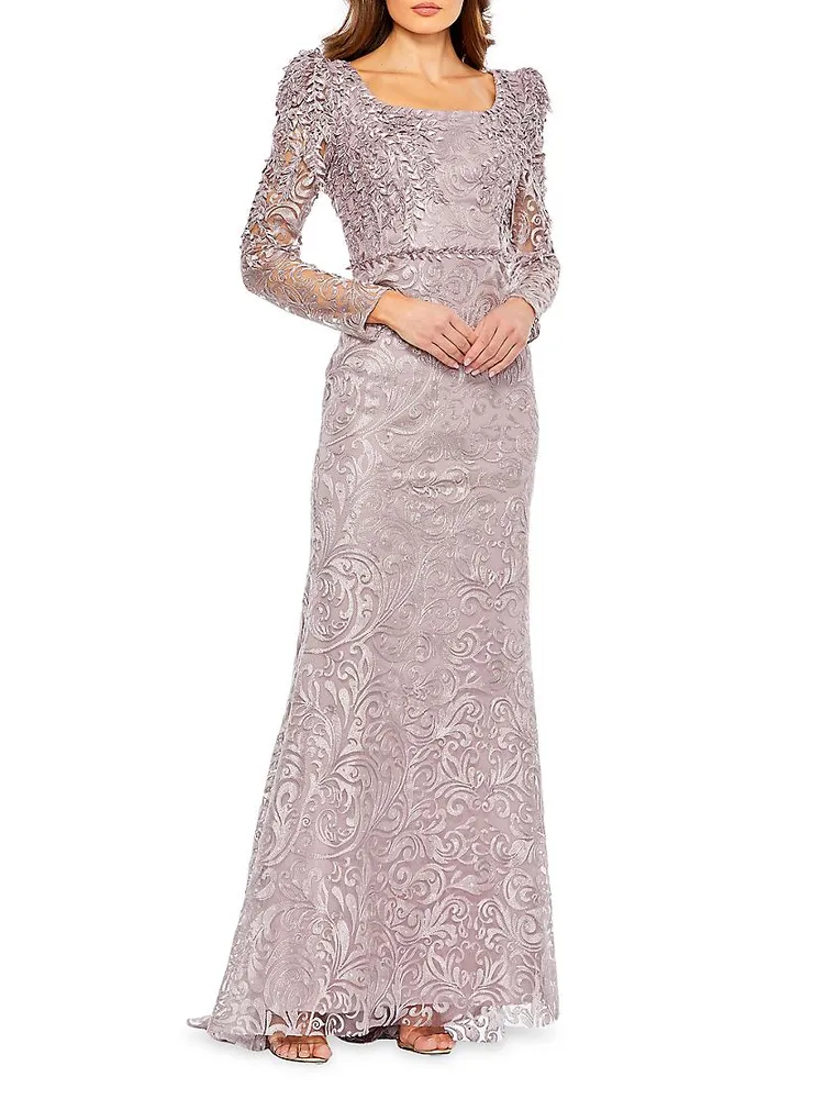 Embroidered Tulle Trumpet Gown