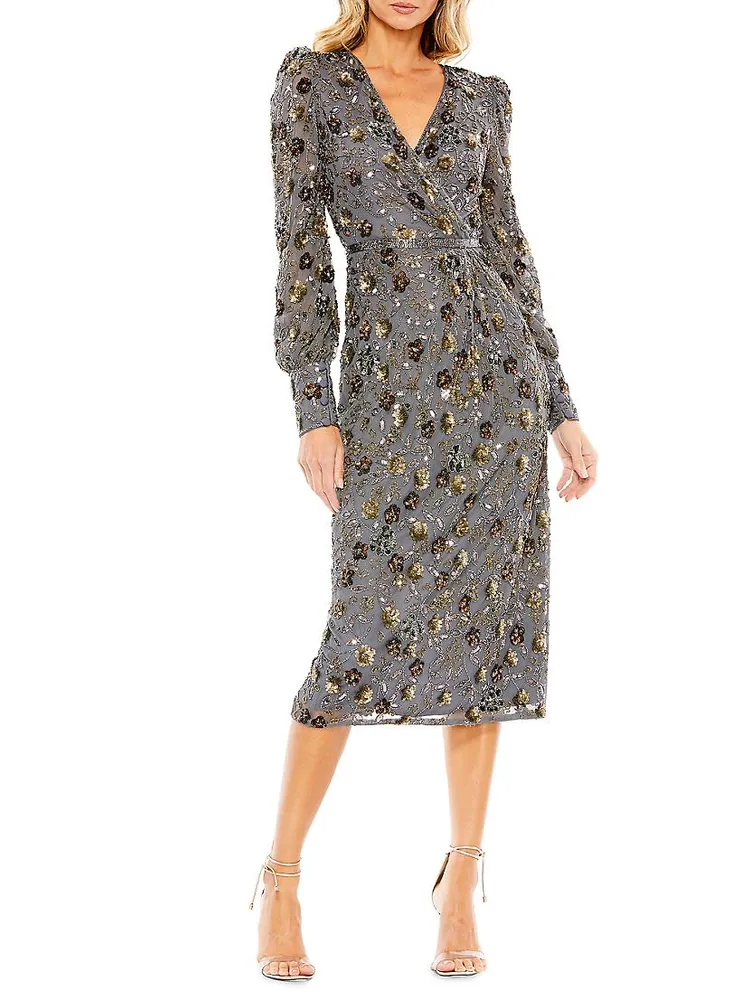 Sequined Faux Wrap Dress